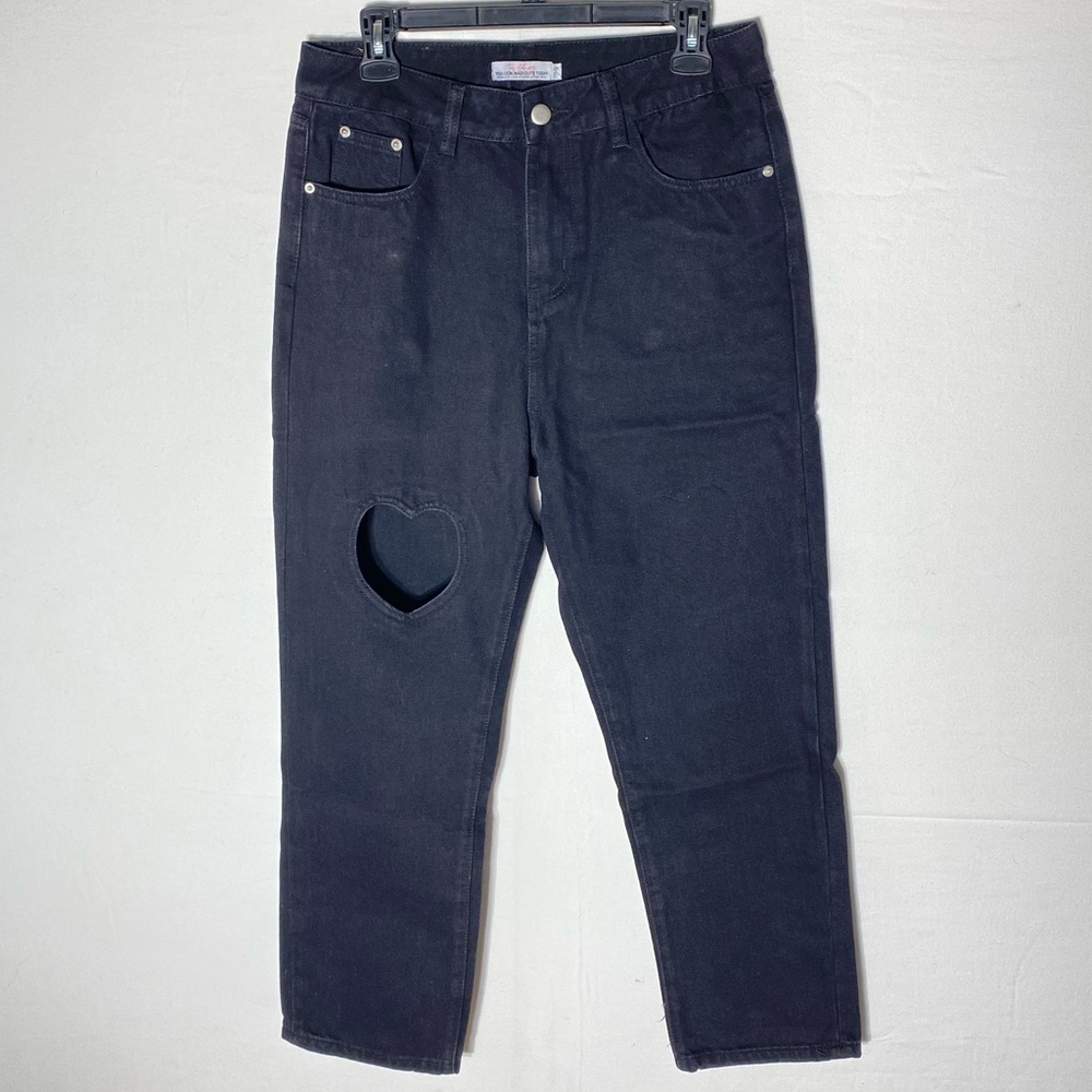 Tal Clothing Black High Rise Cropped Jeans W Heart Cutout 29